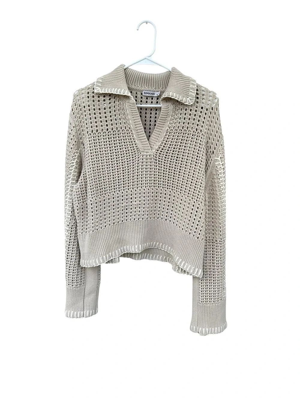 SIMKHAI Beige Crochet Knit Sweater - Size Medium - 100% Cotton - Minimalist - Picture 4 of 11